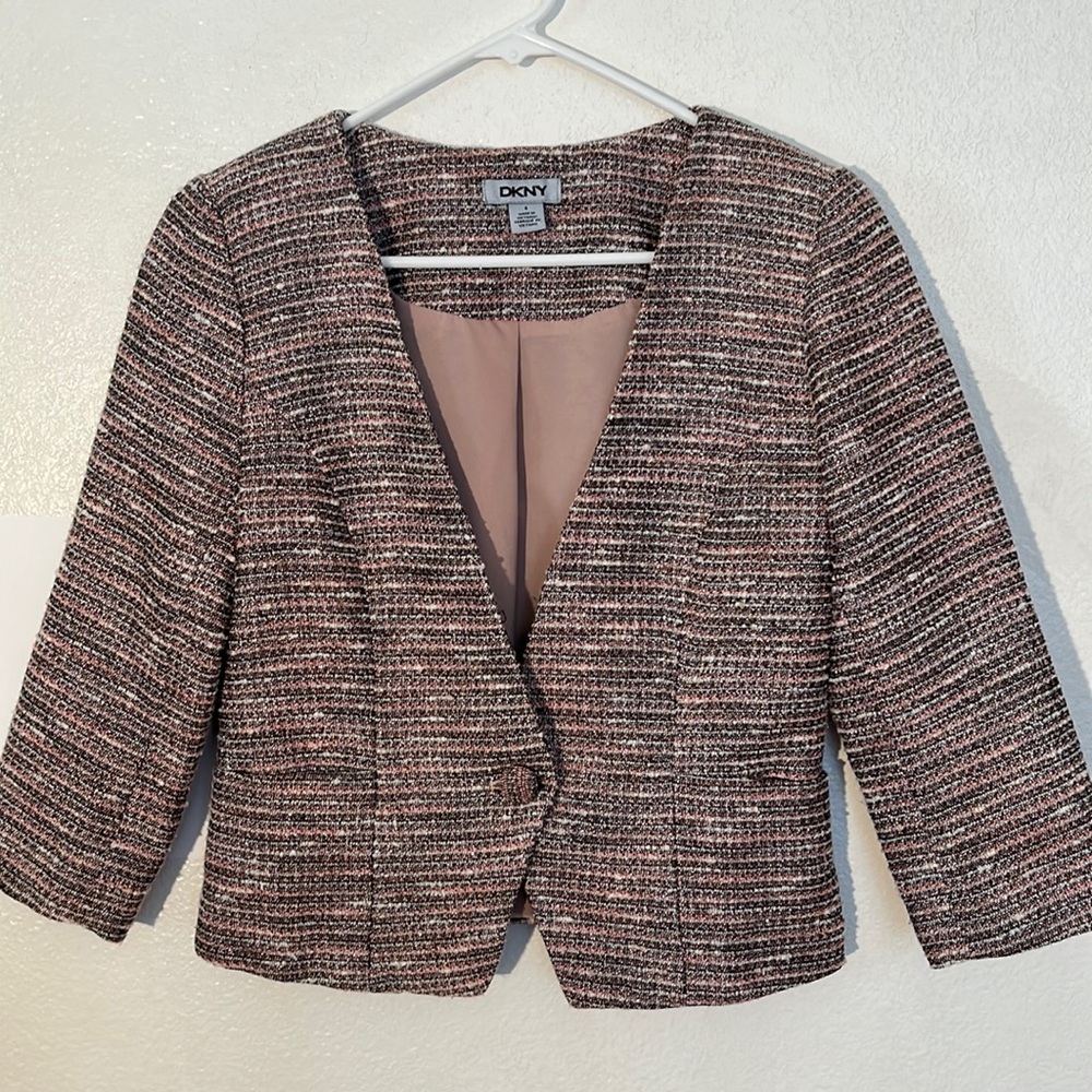 DKNY Pink Tweed Cropped Blazer Jacket